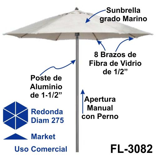 FL-3082 DESOTO sombrilla redonda mediana